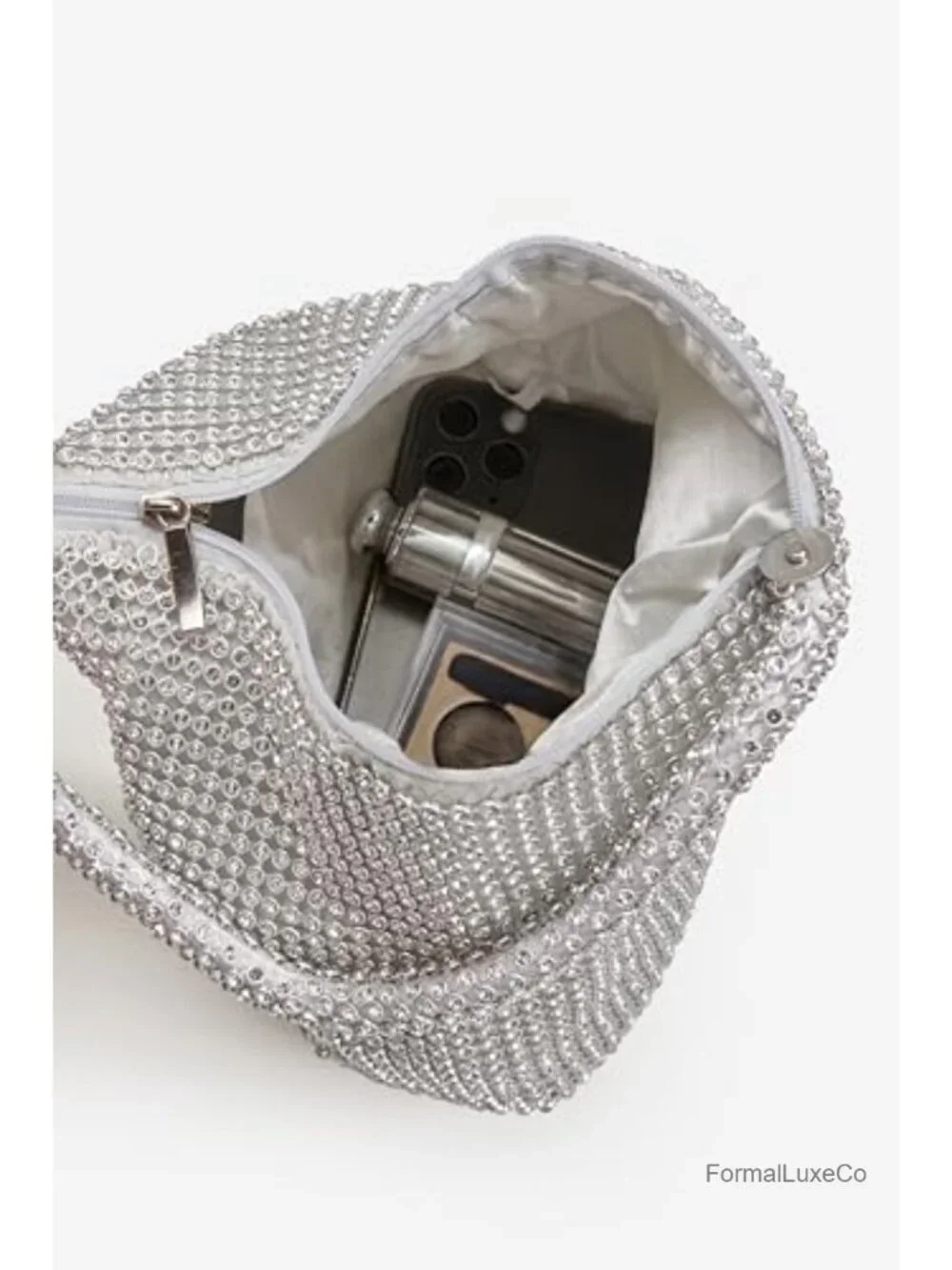 Rhinestone Clutch Evening Bag with Long Satin Opera Gloves